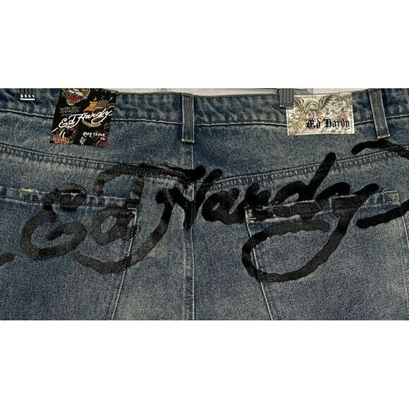 Ed Hardy Designer Slim Taper Eagle Print Light Blue Denim Jeans Size 42 NWT - Picture 3 of 10